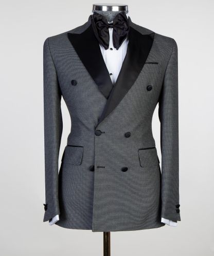 Bobby Dark Grey Fashion Double Breasted Peaked Lapel Men Suits