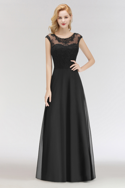 Elegant Sleeveless Black Chiffon Lace Bridesmaid Dress Simple Evening Dress