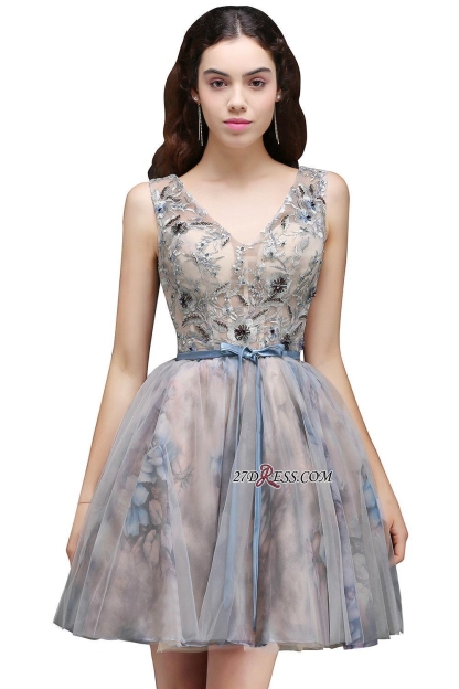Sash Cute Lace-up Sleeveless Straps Short Flowers Homecoming Dress UK