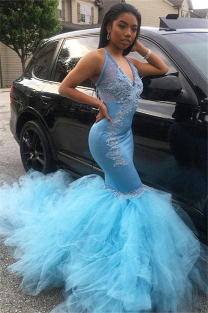 Elegant Mermaid Sheer Straps Applique Tulle Elegant Prom Dress UKes UK UK