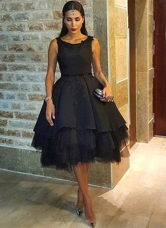 Elegant Lace Scoop Black Sleeveless Tulle Short Prom Dress UK-27Dress.co.uk