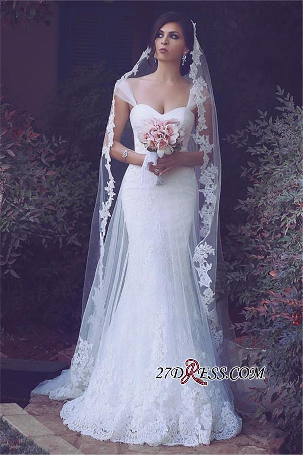 Straps Appliques Elegant Tulle Sweetheart Sexy Mermaid Wedding Dresses UK