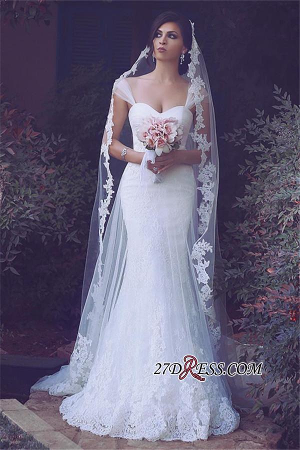 Straps Appliques Elegant Tulle Sweetheart Sexy Mermaid Wedding Dresses UK