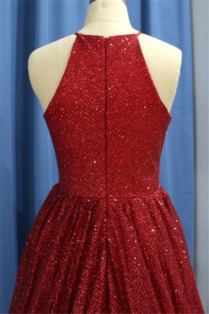 Sexy Sequins Ruffles Halter Prom Dress UKes UK Sleeveless Elegant Evening Dress UKes UK with Beads