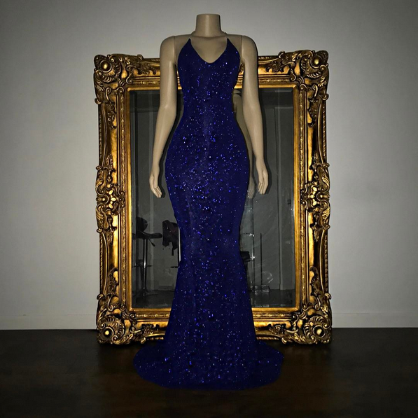 Mermaid Stunning Spaghetti-strap Sequined Sleeveless Long Prom Dress UK SP0311