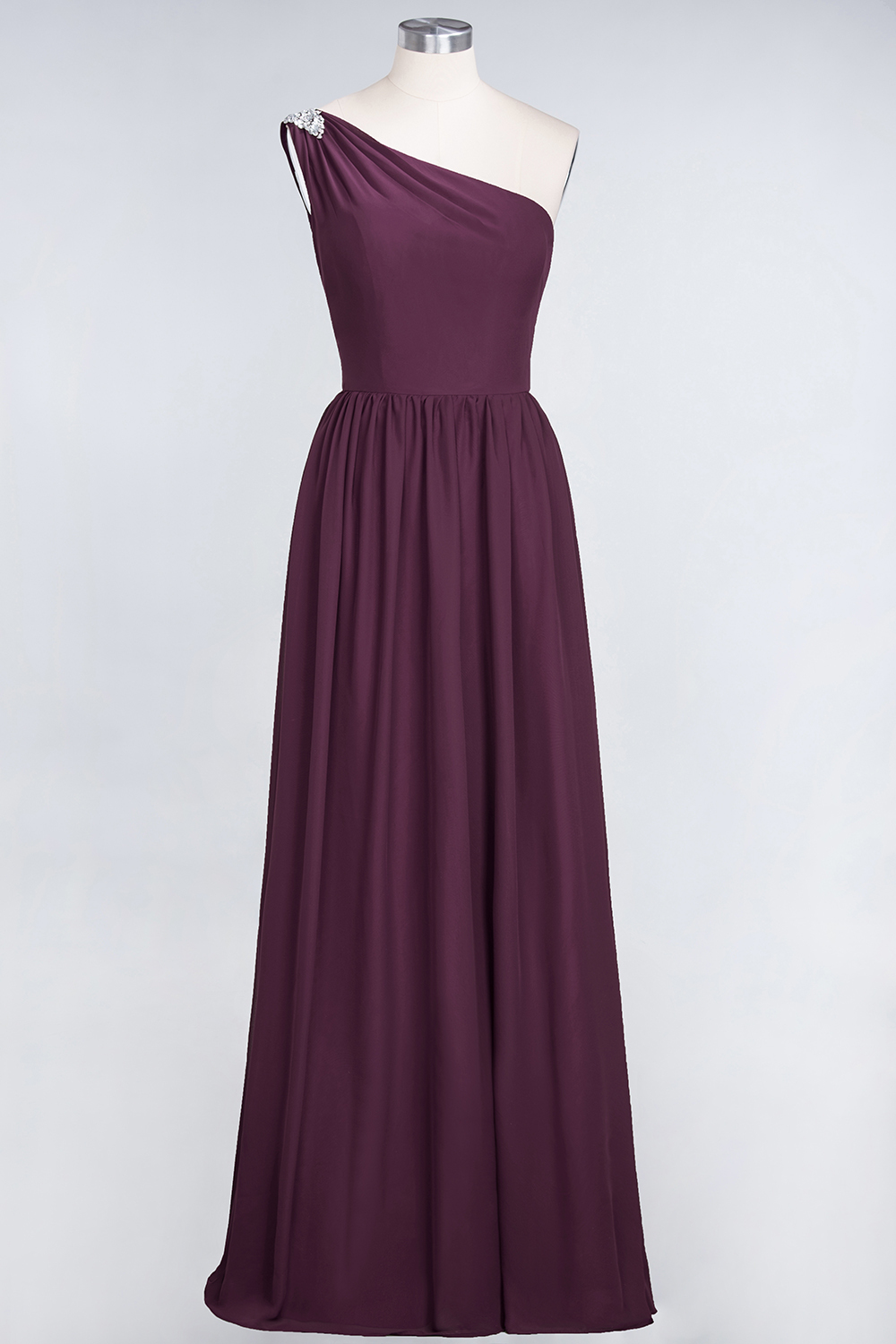 Sexy A-line Flowy One-Shoulder Sleeveless Ruffles Floor-Length Bridesmaid Dress UK UK with Beadings