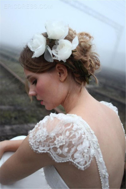 Elegant Summer Beach Wedding Dresses UK Cap Sleeve Lace Long Bridal Gowns