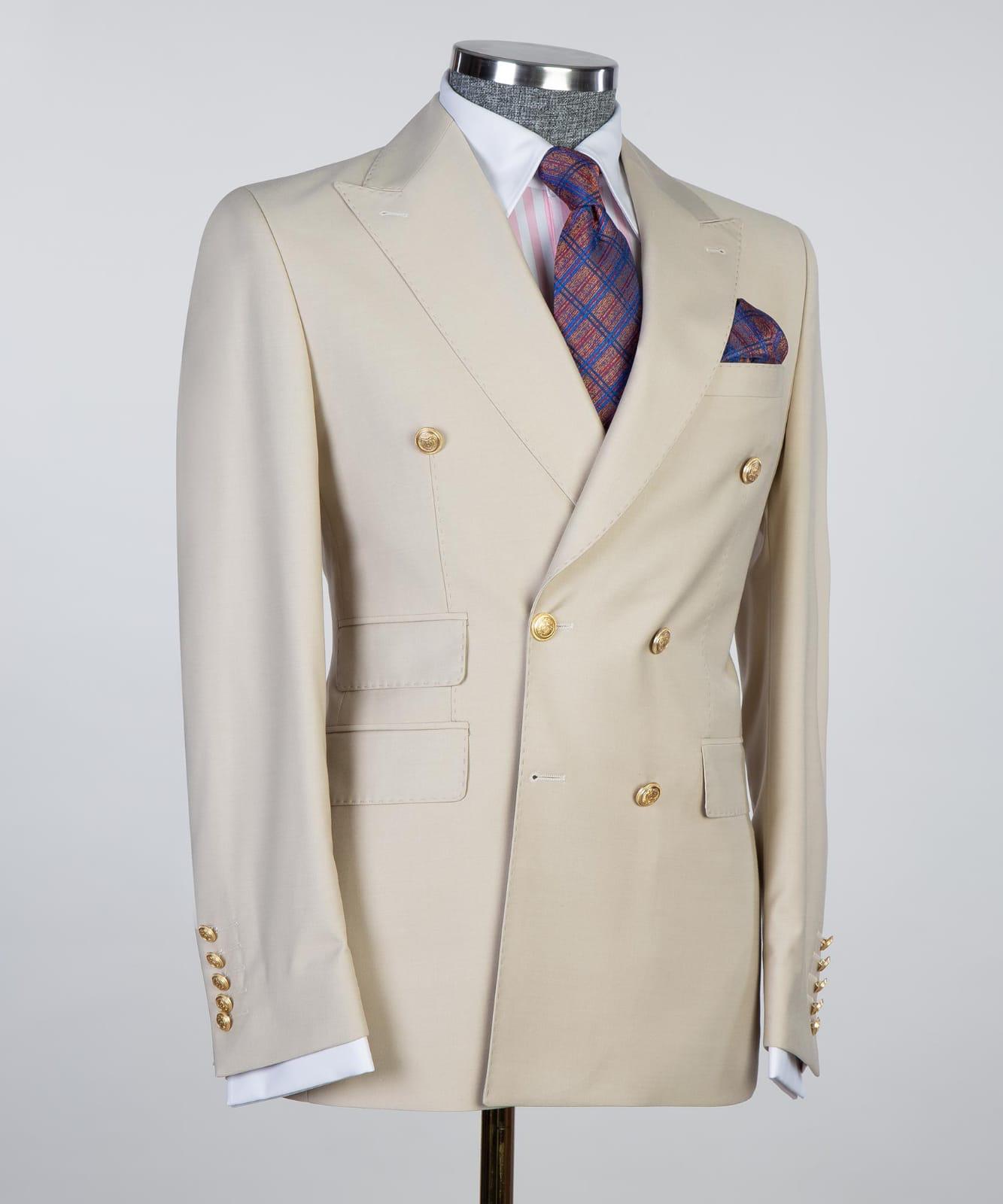 Wayne Champagne Modern Double Breasted Peaked Lapel Men Suits