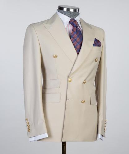 Wayne Champagne Modern Double Breasted Peaked Lapel Men Suits