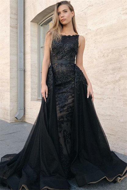 Sexy Elegant Trumpt Sleeveless Evening Dress UKes UK | Timeless black Lace Appliques Lace Overskirt Prom Dress UKes UK UK 2019