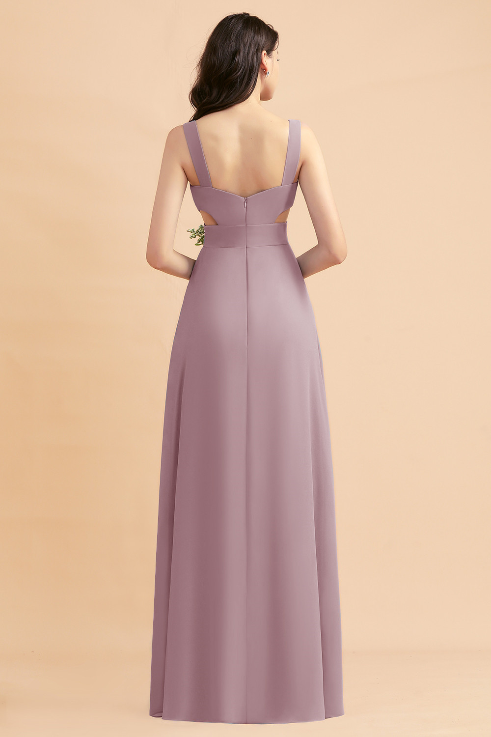 Dusty Blue Chiffon Bridesmaid Dress with Side Slit Long Wedding Guest Dress