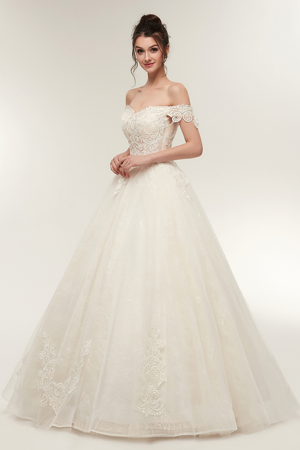 A-line Off-shoulder Sweetheart Floor Length Lace Appliques Wedding Dresses
