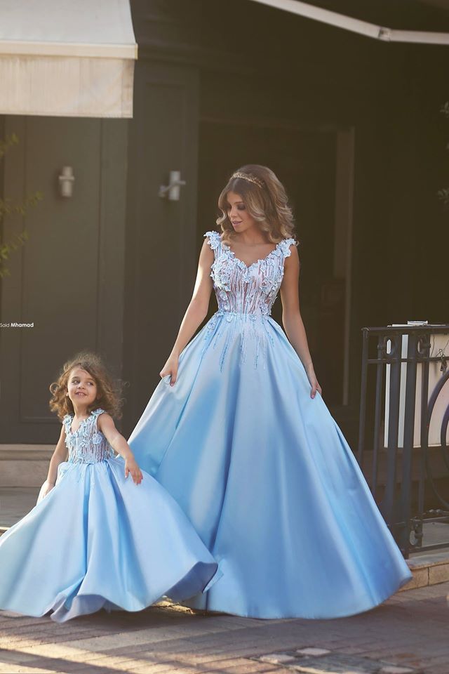 Flowers Straps A-line Mother And Daughter Prom Dress UK Ball Gown BA4321