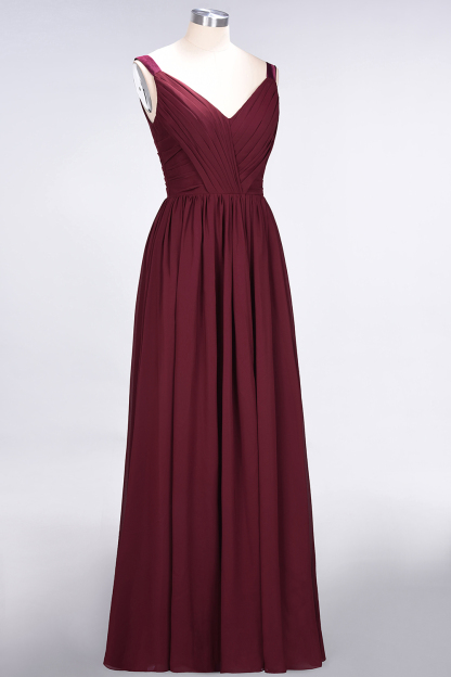 Sexy A-line Flowy Straps Alluring V-neck Sleeveless Backless Floor-Length Bridesmaid Dress UK UK with Ruffles-27Dress.co.uk