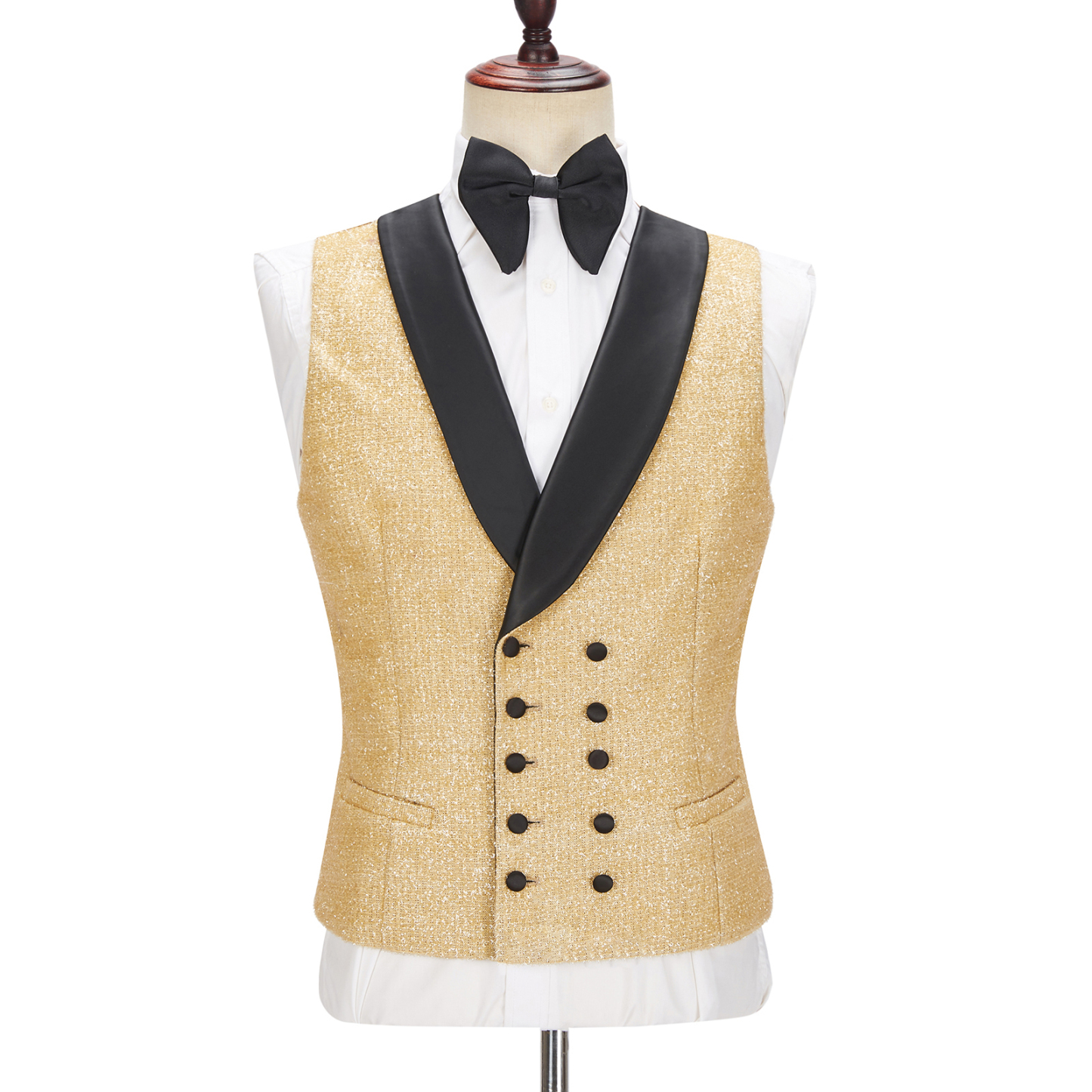 Andrew Sparkly Golden Shawl Lapel Three Pieces Men Suits For Wedding