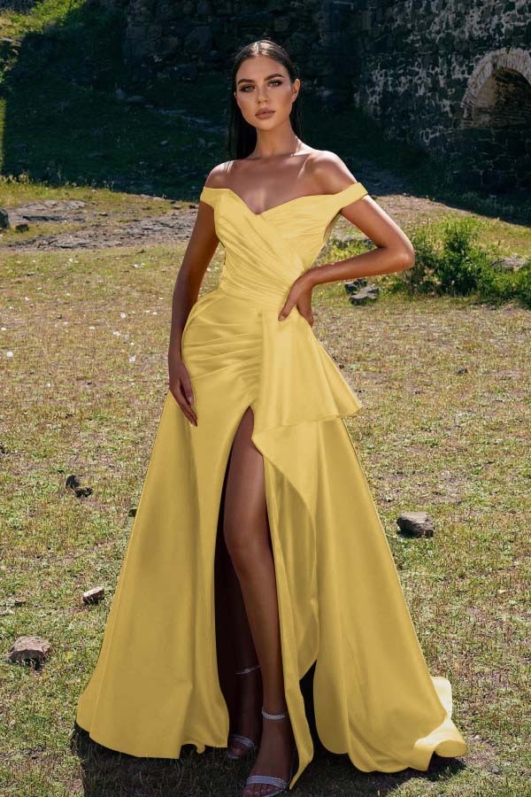 Chic Sleeveless Off the Shoulder Mermaid Pleated Prom Dress Red With Split