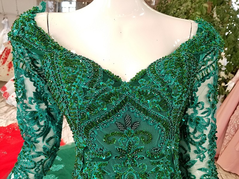 Mermaid Beads Chapel Train Long Sleeves Tulle Applique Prom Dress UK UK