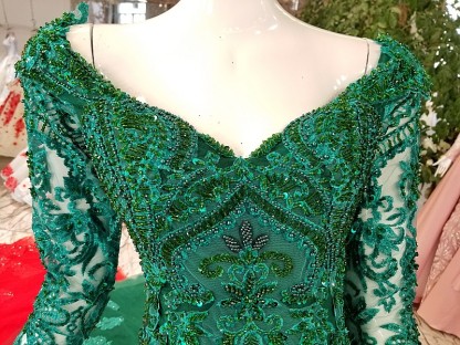 Mermaid Beads Chapel Train Long Sleeves Tulle Applique Prom Dress UK UK