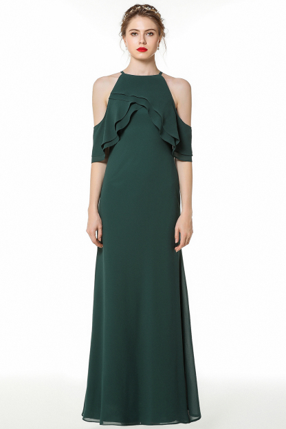 Cold-shoulder Ruffle Dark Green Bridesmaid Dresses