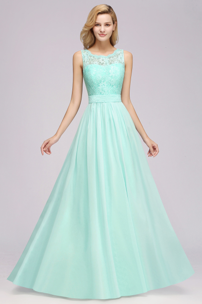 Chic Scoop Neck Lace Chiffon Bridesmaid Dresses