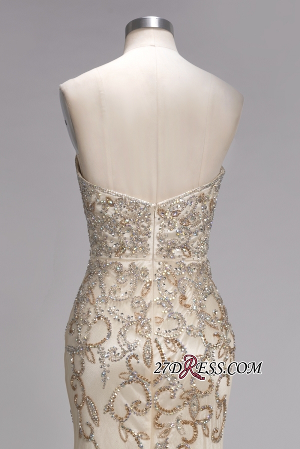 Backless Crystals Beaded Luxury Sweetheart Formal Long Tulle Evening Gowns
