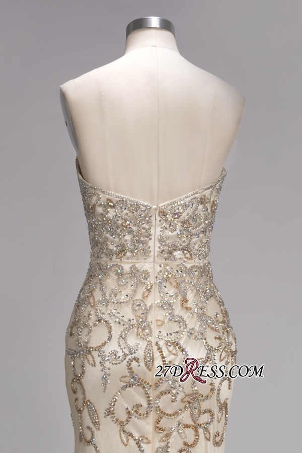 Backless Crystals Beaded Luxury Sweetheart Formal Long Tulle Evening Gowns