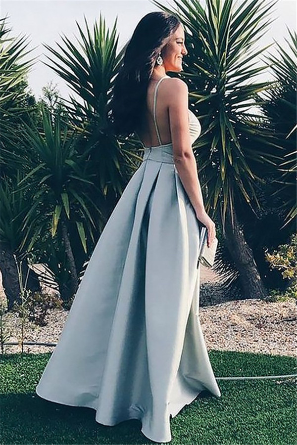Sexy Spaghetti Strap Ruffles Prom Dress UKes UK Sleeveless Open Back Evening Dress UKes UK