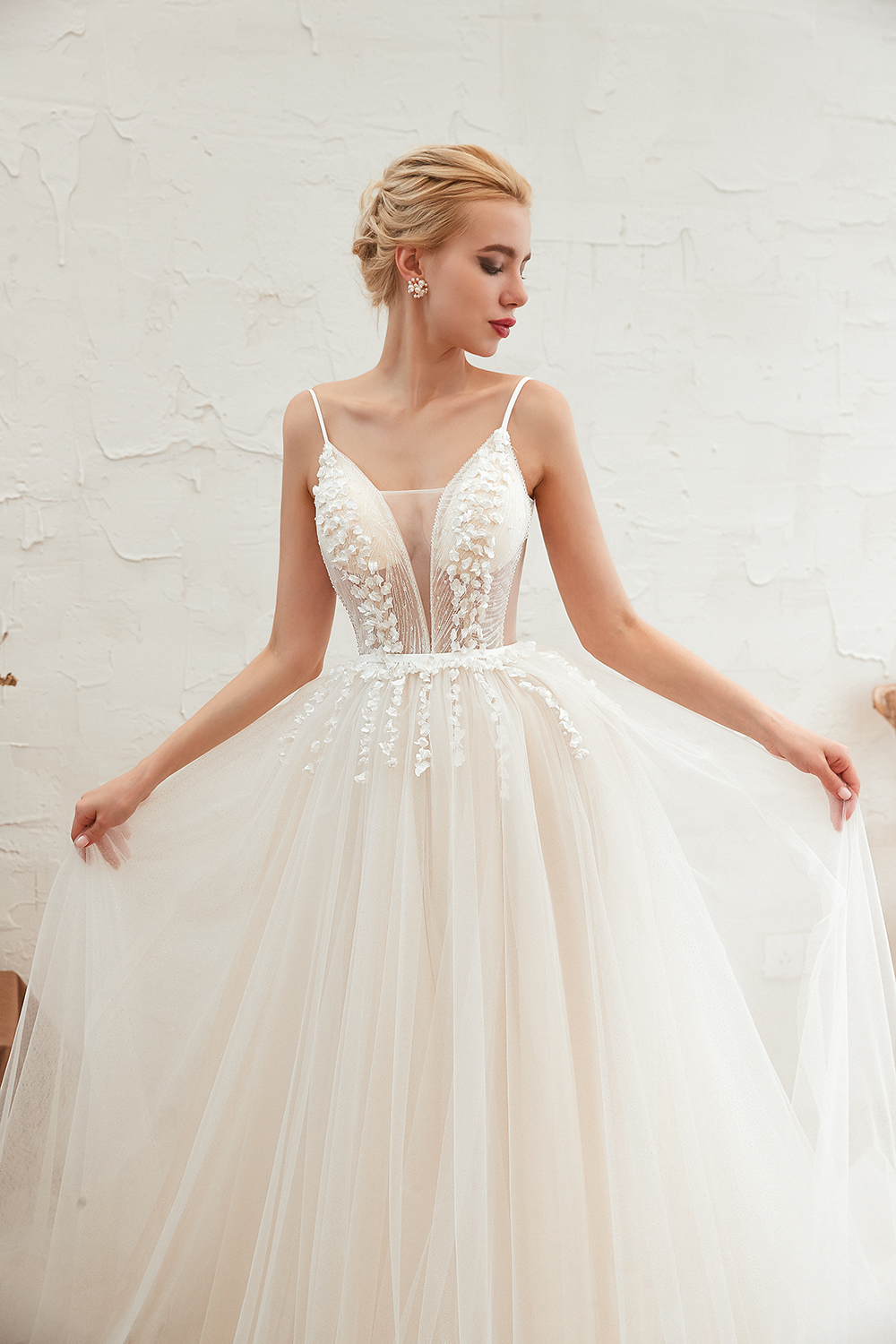 Spaghetti Straps Plunging V-neck Wedding Dress