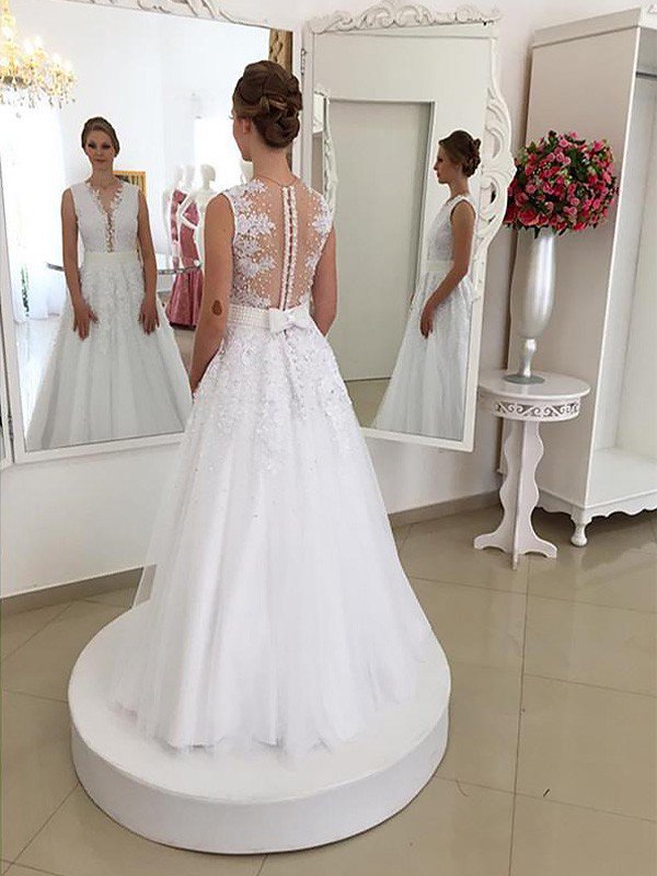 Lace Sweep Train Sexy Mermaid Scoop Neckline Sleeveless Wedding Dresses UK