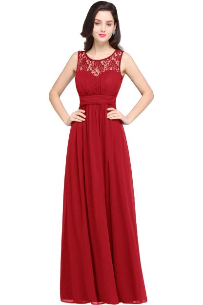 Elegant Ruched Chiffon Bridesmaid Dress Sleeveless Floral Lace Floor Length Dress for Casual Wear