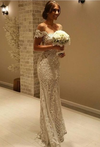 Elegant Off the shoulder Lace Sexy Mermaid Wedding Dress Floor Length -27Dress.co.uk