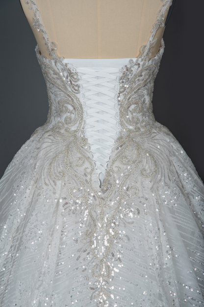 Elegant Sweetheart Straps Aline Ball Gown Wedding Dress Glitter Sequins Tulle Lace Bridal Gown