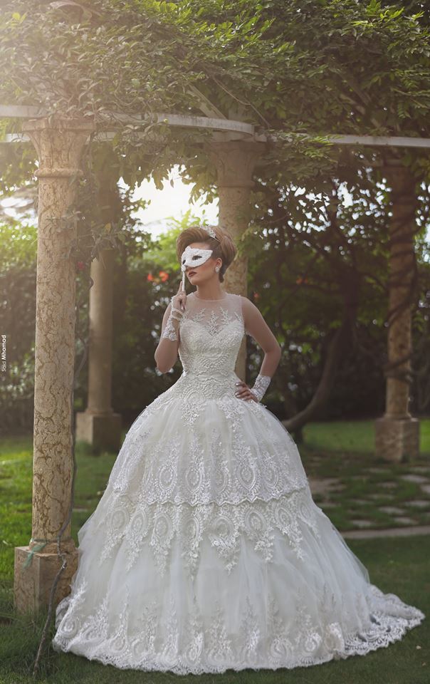 Elegant Tulle Lace Appliques Illusion Wedding Dress Ball Gown Zipper