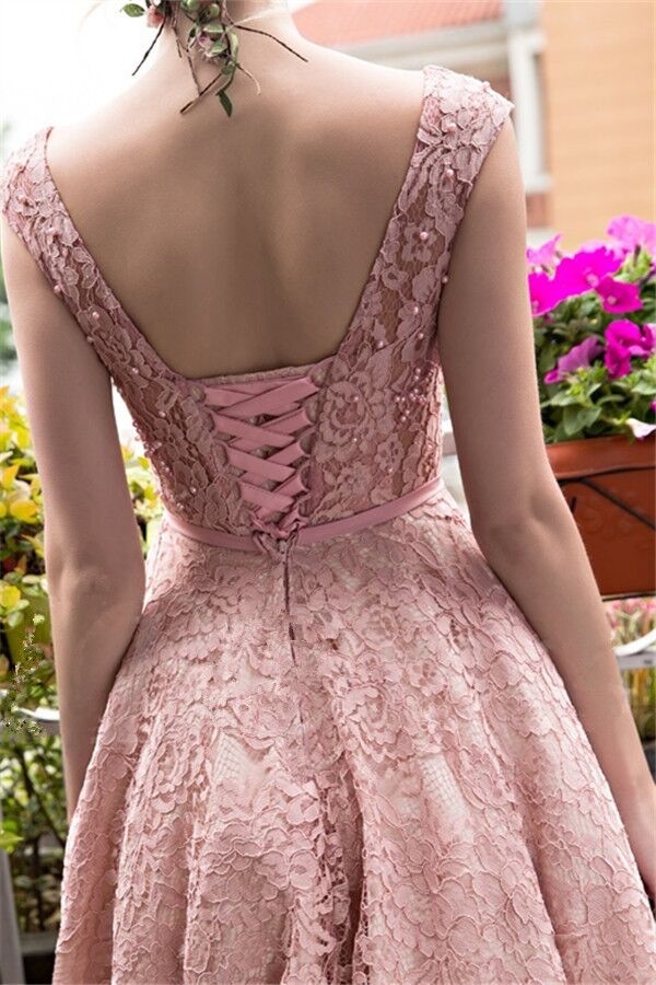 Gorgeous Beadings Lace A-Line Lace-up Tea-Length Homecoming Dress UKes UK