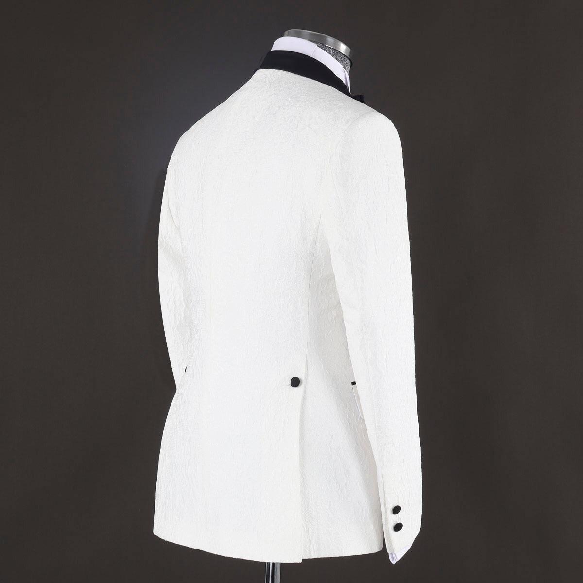 Herman Chic White Jacquard Three Pieces Shawl Lapel Wedding Suits