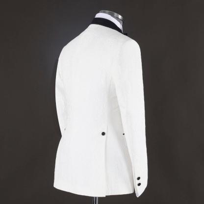 Herman Chic White Jacquard Three Pieces Shawl Lapel Wedding Suits