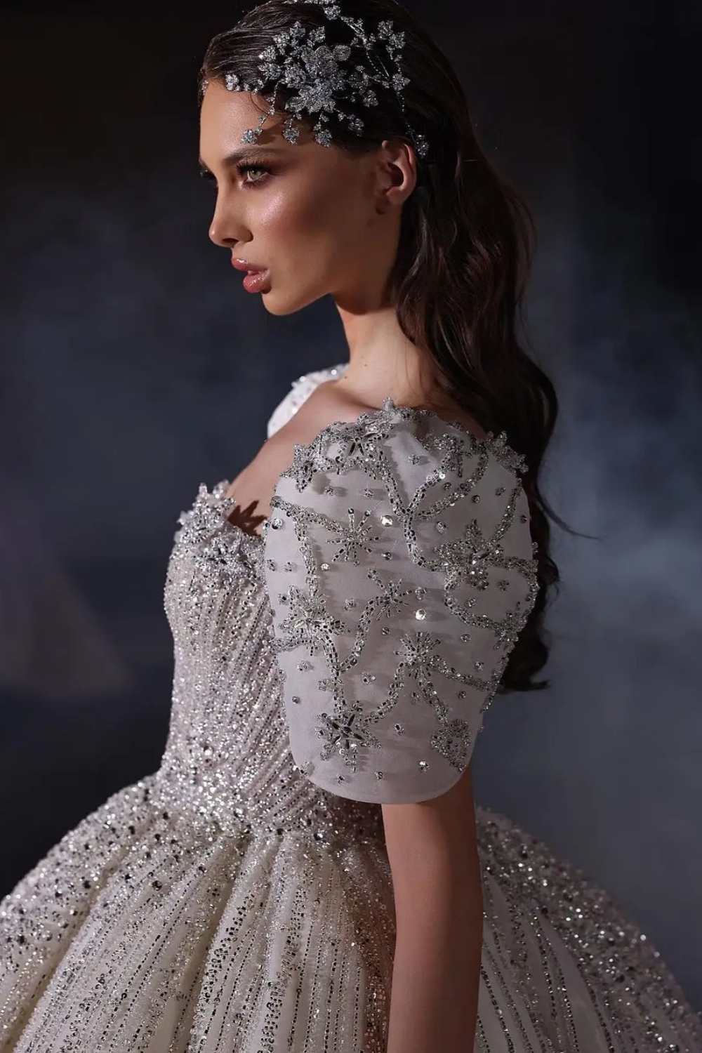 Luxury Square Glitter Seqiuns Ball Gown Puffy Sleeves Aline Wedding Dresses with Beadings Sweep Train-27Dress.co.uk