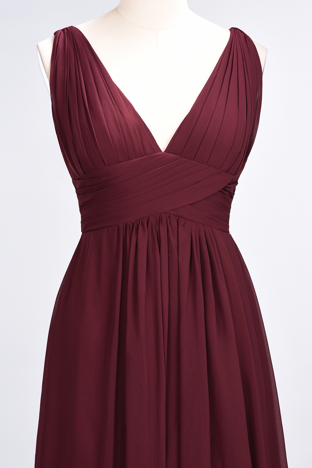 A-Line Chiffon V-Neck Sleeveless Long Bridesmaid Dress UK with Ruffle