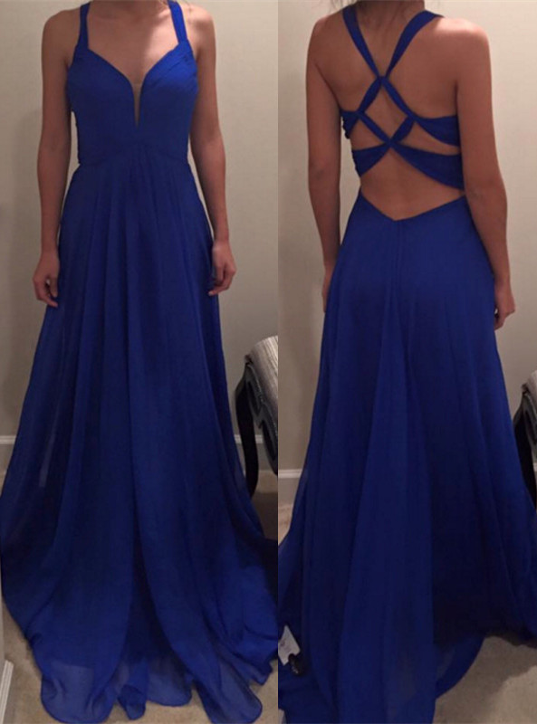 Sexy Royal Blue Long Chiffon Prom Dress UK Special Back IG050-27Dress.co.uk
