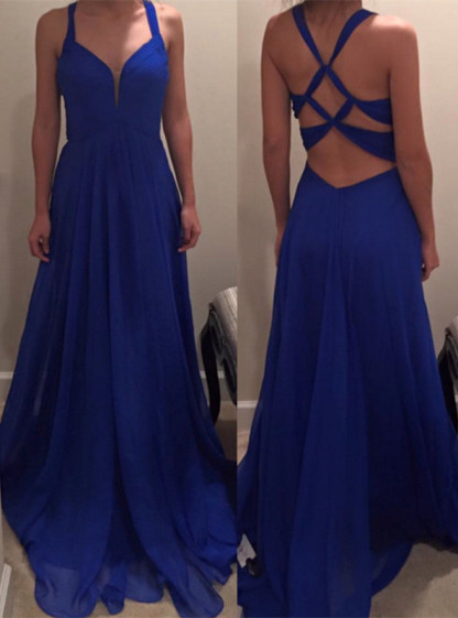 Sexy Royal Blue Long Chiffon Prom Dress UK Special Back IG050-27Dress.co.uk