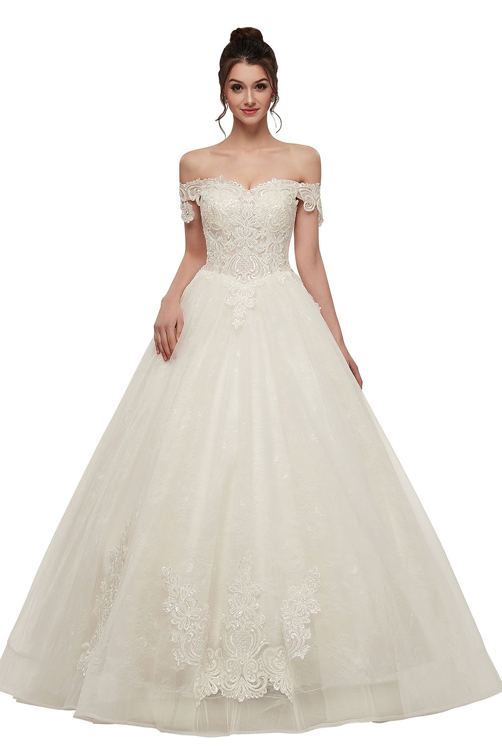 A-line Off-shoulder Sweetheart Floor Length Lace Appliques Wedding Dresses