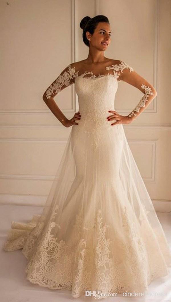 Chic Lace Appliques Sexy Mermaid Tulle Wedding Dress Court Train