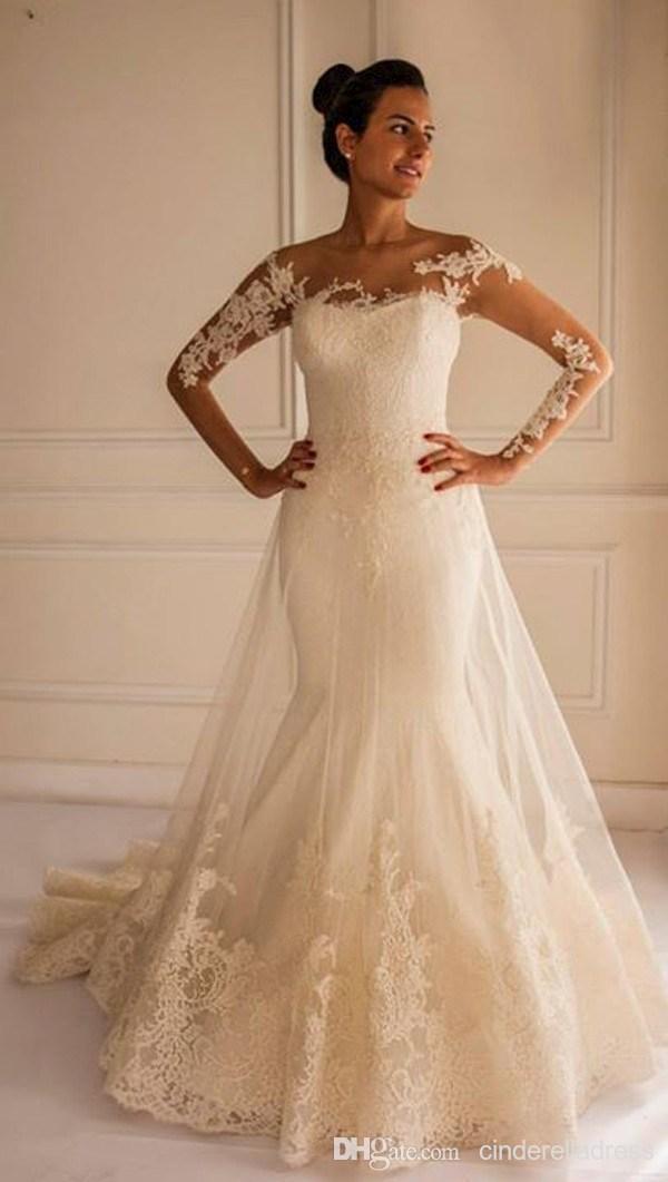 Chic Lace Appliques Sexy Mermaid Tulle Wedding Dress Court Train