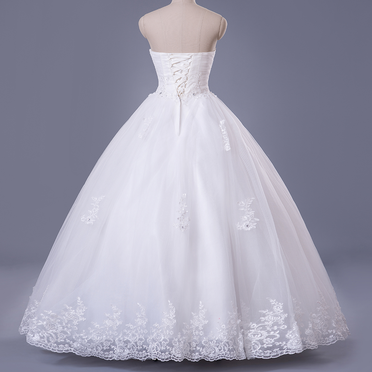 Elegant Strapless Sleeveless Wedding Dress Ball Gown With Lace Beadss