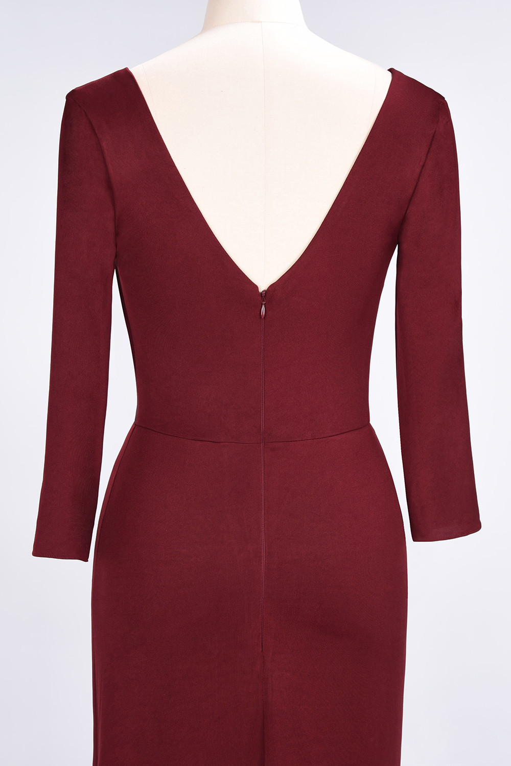 Sexy A-line Spandex Alluring V-neck Long-Sleeves Side-Slit Floor-Length Bridesmaid Dress UK UK with Ruffles-27Dress.co.uk