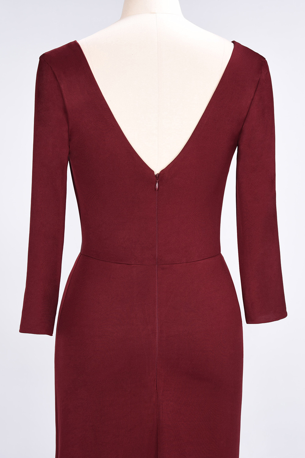 Sexy A-line Spandex Alluring V-neck Long-Sleeves Side-Slit Floor-Length Bridesmaid Dress UK UK with Ruffles-27Dress.co.uk