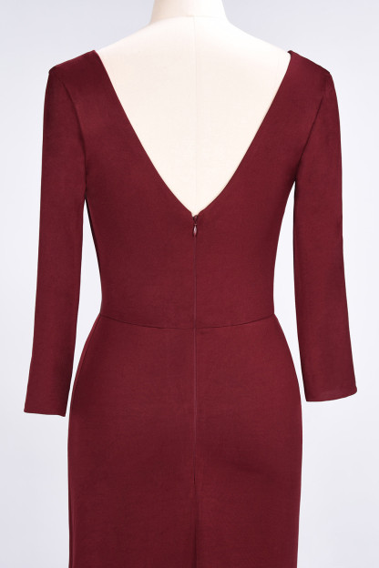 Sexy A-line Spandex Alluring V-neck Long-Sleeves Side-Slit Floor-Length Bridesmaid Dress UK UK with Ruffles-27Dress.co.uk