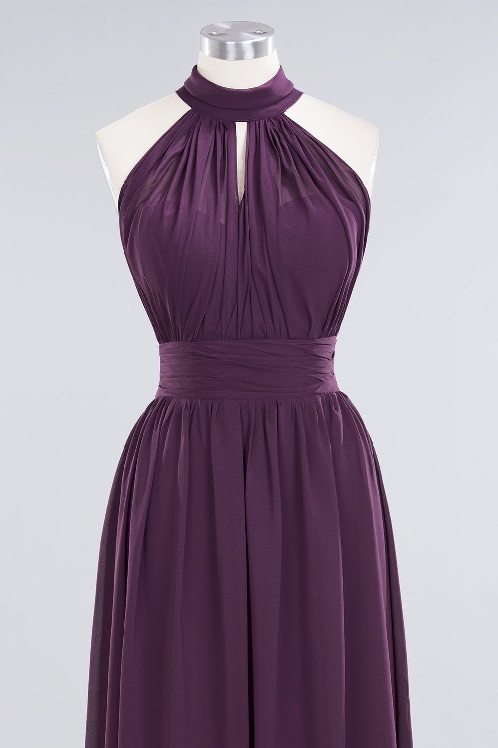 Gorgeous Grape Halter Long Bridesmaid Dress Ruffle Chiffon Wedding Guest Dress