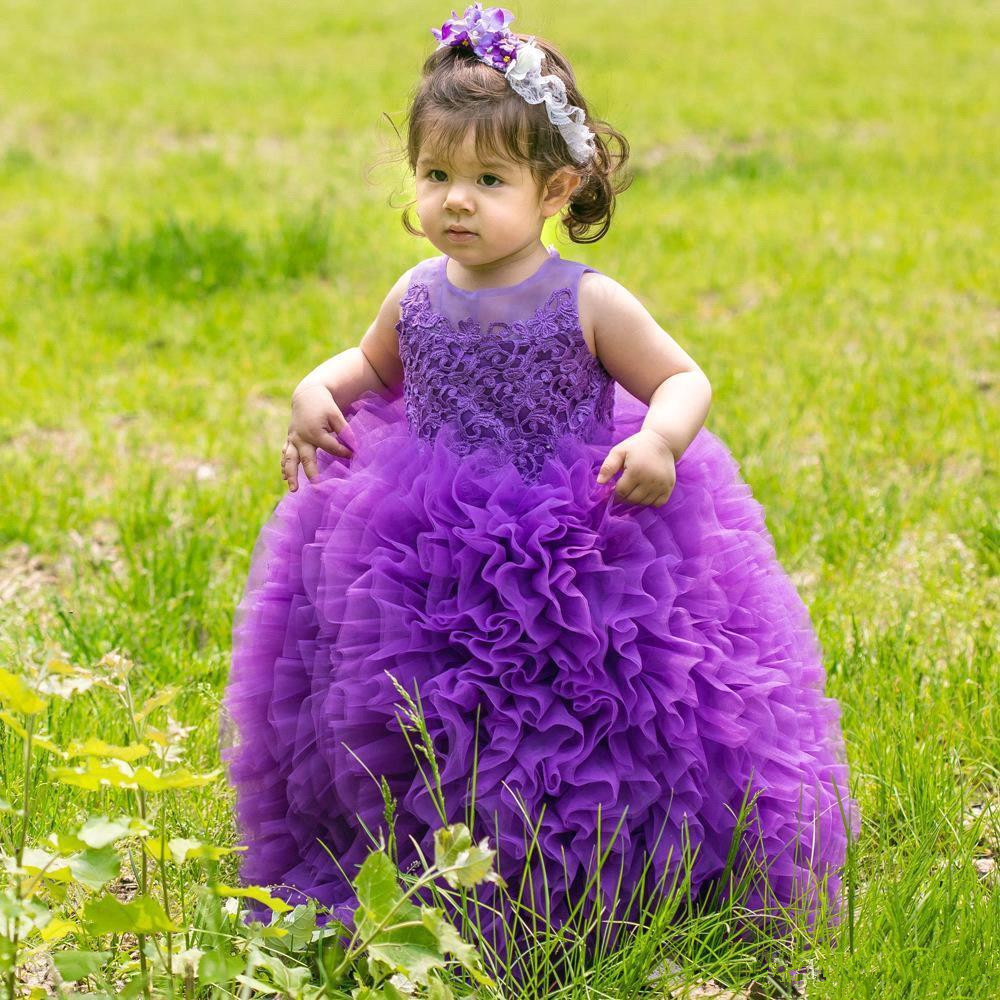 Floor-Length Lovely Lace Purple Ball-Gown Sleeveless Flower-Girl Dress