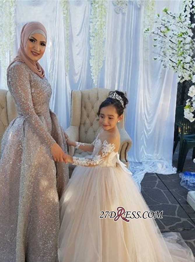 Long-Sleeve Lace Gown Romantic Ball Flower Girls Dresses BA7399